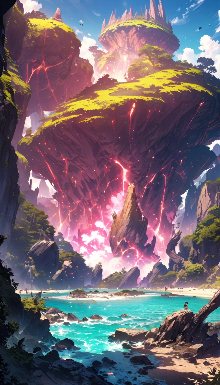 Mysterious Island，High Saturation，CG Art， Makoto Shinkai&#39;s photo, pure, Concept Art, Lofi Art style，Shinkai Makoto animation art style, Lofi Art, Beautiful anime scene, Anime Landscape, Detailed scenery, Makoto Shinkai&#39;s style, Makoto Shinkai&#39;s style, Enhance Details