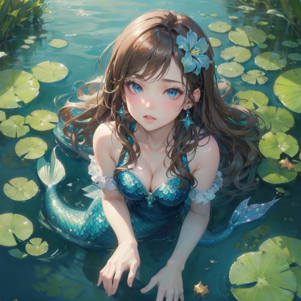 masterpiece, (textured skin), best quality, gorgeous beautiful, (a beautiful girl,mermaid),detailed clothes,large breasts,narrow waist,, (beautiful face), cinematic lighting, (fantasy anime art ),