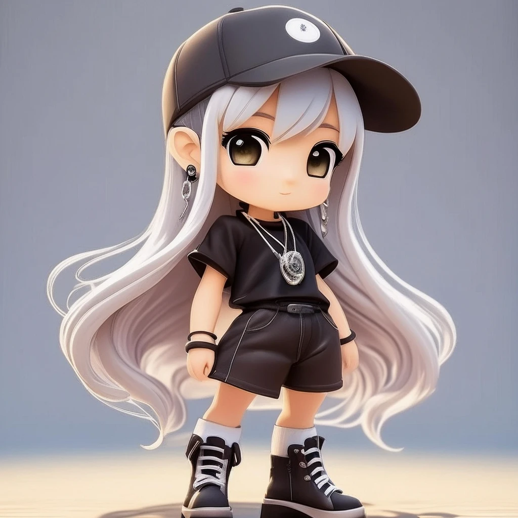 a close up of a doll with a baseball cap on, Nendoroid-like style, render of a cute 3d anime girl, Chibi Style, Chibi Anime girl, Nendoroid 3D, Anime-style 3D, Chibi Girl, Anime Chibi, Advanced Digital Chibi Art, Cute art style, Stylized anime, 3d anime girl, qCheek, Chibi Anime