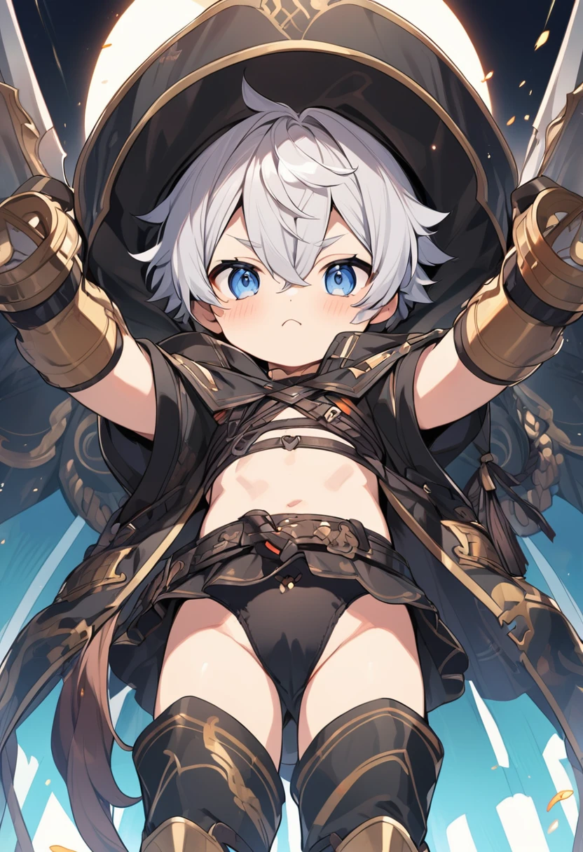 cute boy wearing black panties , warrior