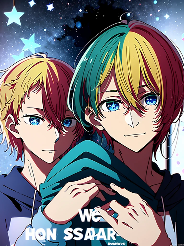 Highest quality、high resolution、My Favorite 、Aqua Hoshino、************、172 cm、Blonde、Blue Eyes、Star-shaped highlight in right eye、Handsome、Intelligent、A mature and gentle personality、Creepy Smile、Black hoodie