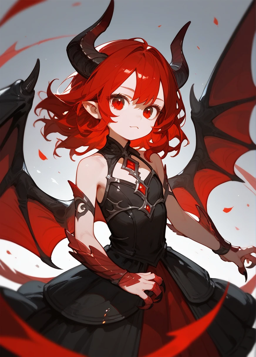 (score_9,score_8_up,score_7_up),1girl,girl demon,red hair,red eyes,wings,claws,black dress,beautiful_face,kid