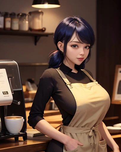 Barista with overall apron, big and heavy tits, coffee shop, curvy body display 1.2 