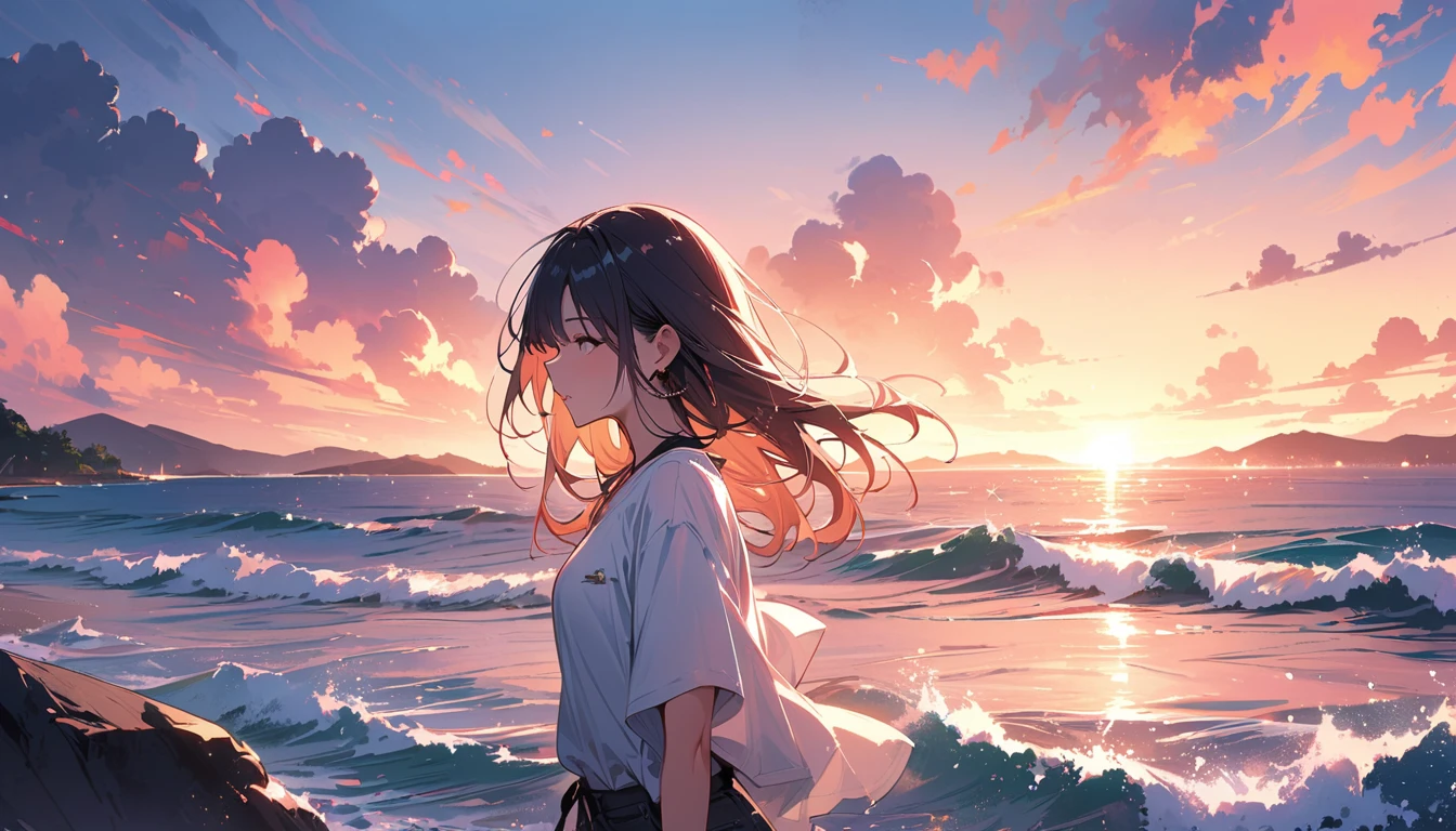 (masterpiece, Highest quality:1.2), 1 Girl, alone,Eyes open,Tropical atmosphere,Ocean,playing