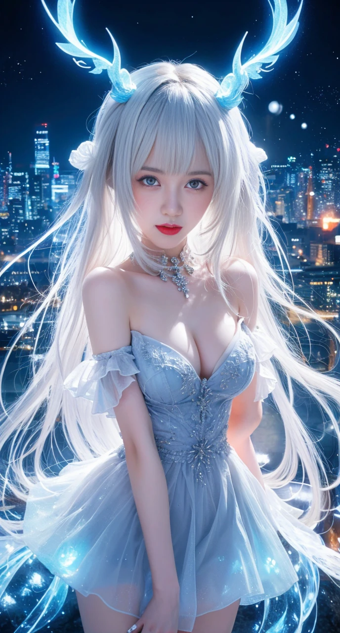 best quality, tmasterpiece,Ultra-high resolution,Clear face,(Reality:1.4),ferpect lighting,(upper body shot), (photorealistic:1.50), anime wallpaper, Guviz style artwork, cover-up fantasy up to magic , by Yang J, Guviz, beautiful artwork illustration, beautiful digital artwork, beautiful digital illustration, Li Song, beautiful anime portrait, art style in Beauvot, Lips wear thick red lipstick,(smille 1:1)