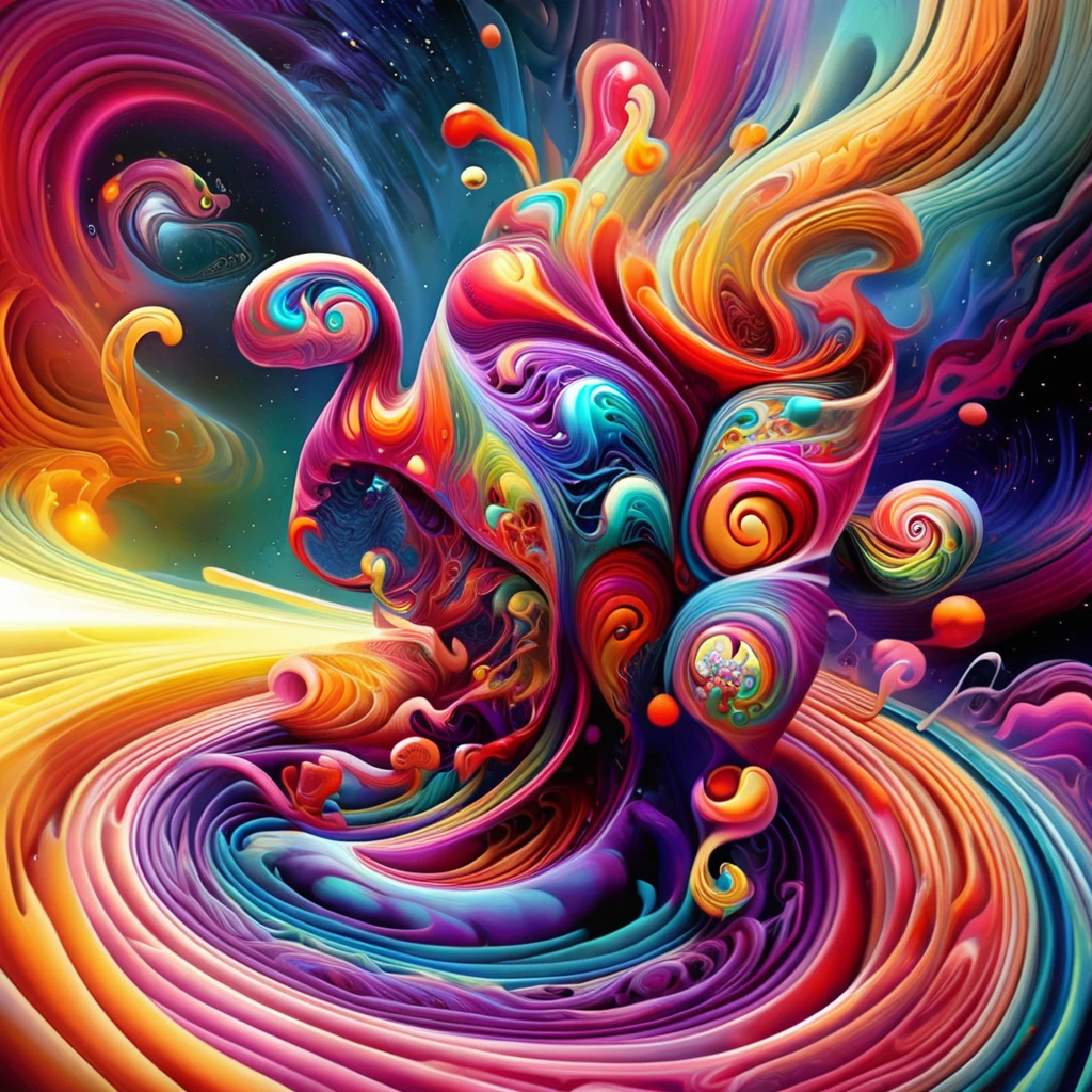 Psychedelic-style nano-infused mutants, Mutants with nanobots integrating into their bodies, Granting Extraordinary Abilities, a dark nebula in the background, . swirly vibrant colors, swirl patterns, abstract shapes, surreal, mind blowing