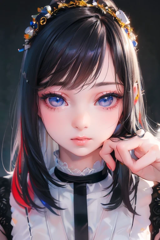 colourfull、Sprinkle primary color paint、Dripping、Gothic ta、Cute Girls in Anime、long eyeslashes、Lower lashes、short bangs、奈良美智、anime illustrated --auto --s2