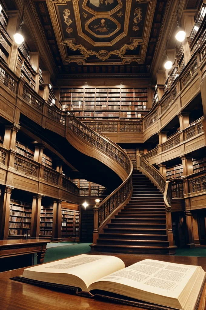 Generate an impressive and classic library photo for the background image of the main text of m classic book library website