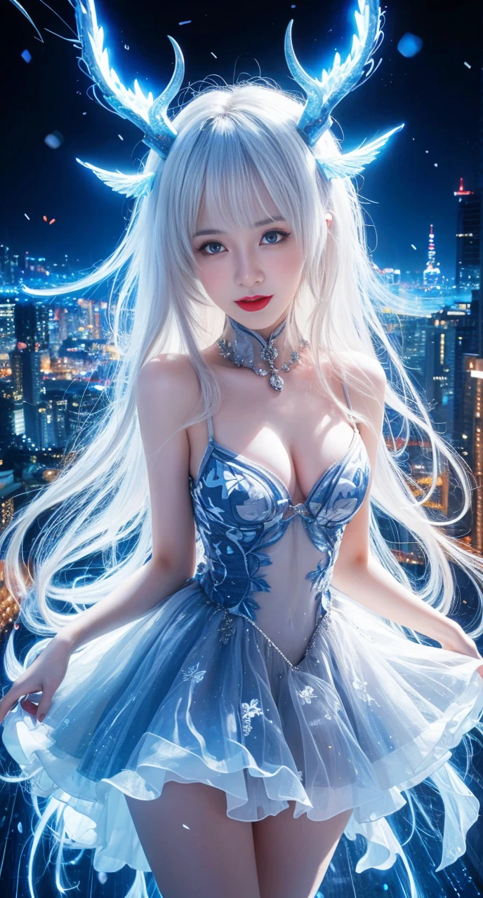 best quality, tmasterpiece,Ultra-high resolution,Clear face,(Reality:1.4),ferpect lighting,(upper body shot), (photorealistic:1.50), anime wallpaper, Guviz style artwork, cover-up fantasy up to magic , by Yang J, Guviz, beautiful artwork illustration, beautiful digital artwork, beautiful digital illustration, Li Song, beautiful anime portrait, art style in Beauvot, Lips wear thick red lipstick,(smille 1:1)