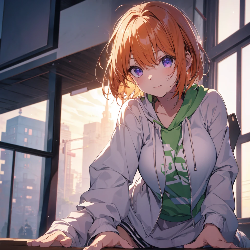 (Recall,On all fours:1.3),(Camel Toe:1.3),Highest quality,Best image quality,Perfect Anatomy,masterpiece,Ultra-detailed,beautiful,super high quality, Highest quality,High resolution, Very detailed,Game CG,Dutch Angle ,beautiful細部までこだわった目,Visual Arts,Five Fingers, Perfect hands,Hide your hands, {{{One Girl}}}, beautiful詳細な女の子, Game CG, Spring flower, One curl on the outside, Short Bob Hair, Pastel orange hair, Purple eyes,Stylish accessories solo, breast enhancement, Medium Shoot, woman, Take-out, Laughter, huge ,,Pastel green checkered mini skirt,Black knee-highs, {{{{{Wearing a pastel green hoodie}}}}},Open your mouth, Daytime Classroom, wonderful, beautiful細部までこだわった目, Highest quality, Very delicate,Masseter muscle area,Highest quality,(Official Art、Highest quality、Unity 8k wallpaper、32K、masterpiece、Ultra-detailed、超High resolution、Realistic、Photorealistic:1.2)、(Cinema Lighting:1.2)、Fire Glow Effect、The most grainy shadows on the film、Side light、Side Shot、(Ultra-detailedで複雑な3Dレンダリング)、Atelier Series,