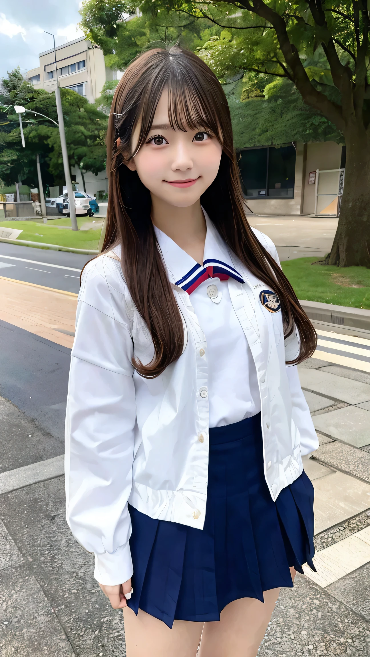 photo, real, female, Japanese, high school student, uniform, sailor suit, young, sky, smile, wind, clear sky, cloud, blue
