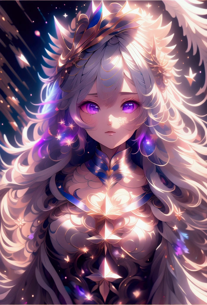 ((masterpiece)), ((Highest quality)), ((High resolution)), ((Highly detailed CG Unity 8k wallpaper)), alone, Tachibana Sonata, Facial beauty, Hanging hair, Parted hair, Silver Hair、Seriously an angel、Fantasy、Sky World、High-dimensional space、Colorful background、gorgeous