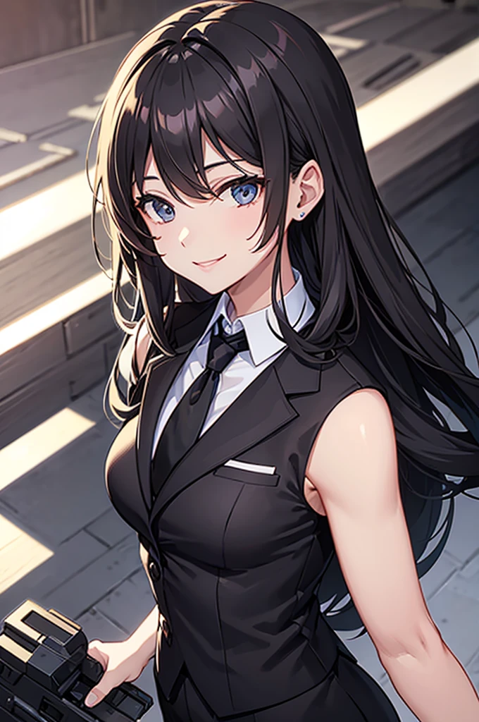 Black Suit tie Women smile