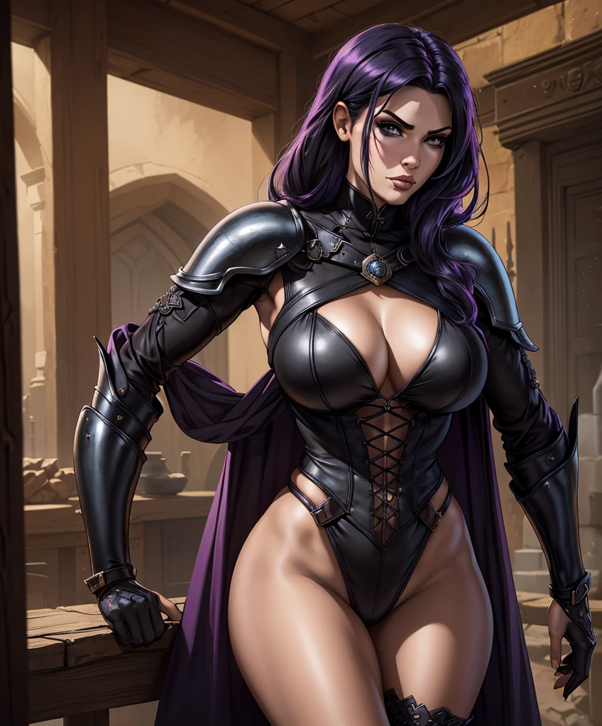 score_9, score_8_up, score_8,  (((Single character image.))) (((1girl))) (((Solo))) (((Dressed in medieval fantasy attire.)))   (((Create a captivating and enigmatic female warrior reminiscent of sexy glamor models.))) (((She wears medieval fantasy attire.))) 18 years old. 18yo. (((She looks like Jordan Carver is an epic fantasy character.))) This is a fantasy character portrait. Design a dangerous and sleek female mercenary for a fantasy setting. This is a ruthless mercenary who is dark and sneaky. She looks like a femme fatale in leather clothes. The clothes are black with purple trim and she has a darkly attractive appearance. (((The colors in the image are dark and muted.))) Her hair is long and white and in an exotic style. She is powerful, dangerous and a slender and sleek figure in a dark fantasy setting. Firm breasts. Alluring appearance. Seductive. Dangerously sexy. She wears form-fitting armor, gorgeous face, Dungeons & Dragons character portrait, intricate details, ultra detailed, very intense appearance, ultra detailed clothes, epic masterpiece, ultra detailed, intricate details, award winning, fantasy art concept masterpiece, trending on Artstation, digital art, unreal engine, 8k, ultra HD, centered image, best quality, official art, beautiful and aesthetic:1.2), extreme detailed, colorful, highest detailed, best quality:1.0,hyperealistic:1.0,photorealistic:1.0,madly detailed CG unity 8k wallpaper:1.0,masterpiece:1.3,madly detailed photo:1.2, hyper-realistic lifelike texture:1.4, picture-perfect:1.0,8k, HQ,best quality:1.0, .