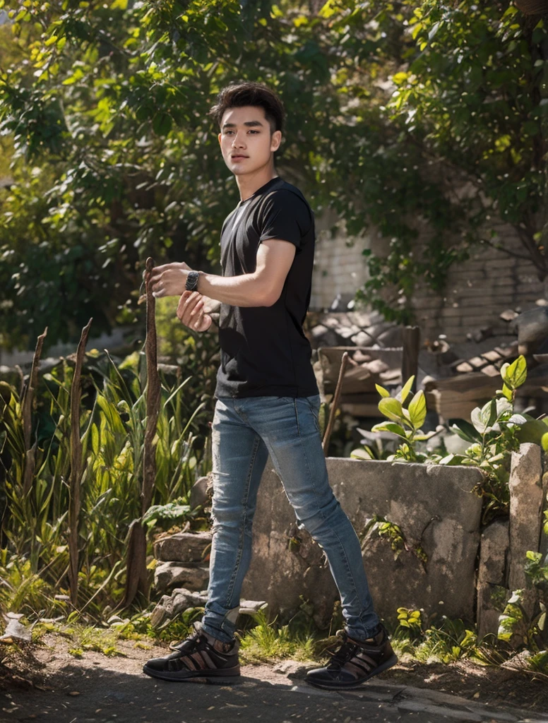 Change background city town and yallow color shirt black jeens and hair style handsome boy cute boy realistic face hd photo ultra high quality 4k photo