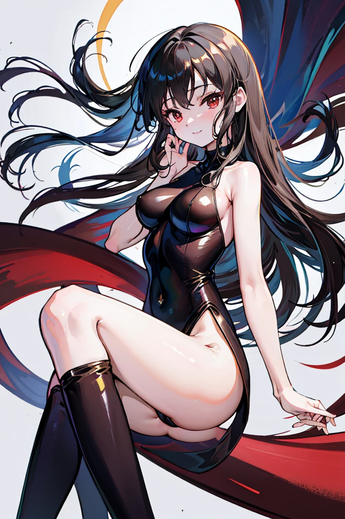 Highest quality　Highest quality　Draw a face carefully　High-definition anime-style face　Super Glowing Skin　Long black hair　Brown leotard　Golden pantyhose　Succubus　lure　smile　Back view　Rear view　Ass close up