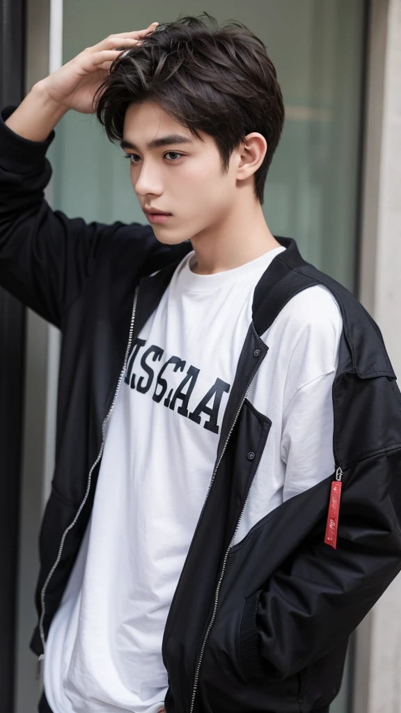 He is a 19 year old boy,He's a gangster。Has short white hair and blue eyes。He always seems grumpy