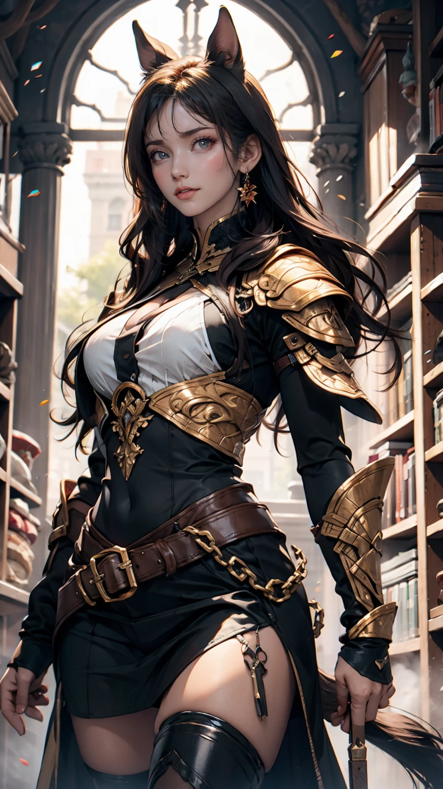 Portrait of a female warrior standing in front of a horse, Assassin&#39;s Creed Games, Photorealistic, Post-apocalyptic、24-year-old female、Sexy proportions、Sexy breastature female body、Long eyelashes、Narrow waist、Thin limbs