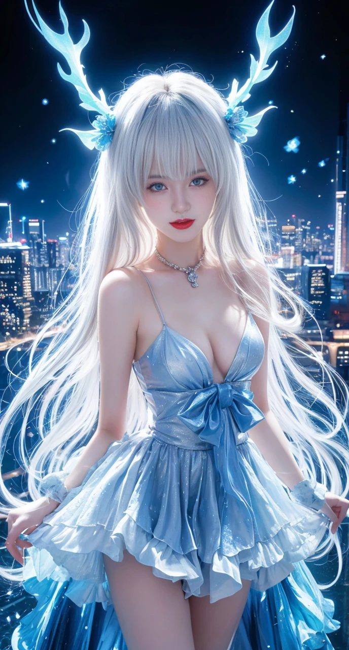 best quality, tmasterpiece,Ultra-high resolution,Clear face,(Reality:1.4),ferpect lighting,(upper body shot), (photorealistic:1.50), anime wallpaper, Guviz style artwork, cover-up fantasy up to magic , by Yang J, Guviz, beautiful artwork illustration, beautiful digital artwork, beautiful digital illustration, Li Song, beautiful anime portrait, art style in Beauvot, Lips wear thick red lipstick,