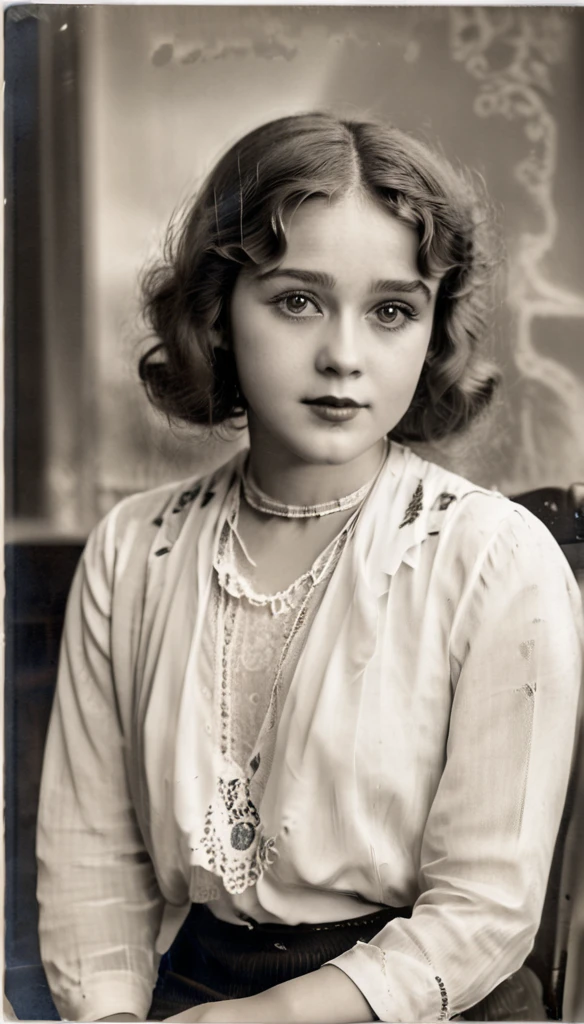 (best quality,4K,8k,highres,​masterpiece:1.2), Ultra-detail, (realisti,photorealisti,photo-realisti:1.37), Black and white photography, portrait, 1920s, American Girl, 23yearsold, direct eye contact, Long hair, nice, Retro Style, Vintage Mode