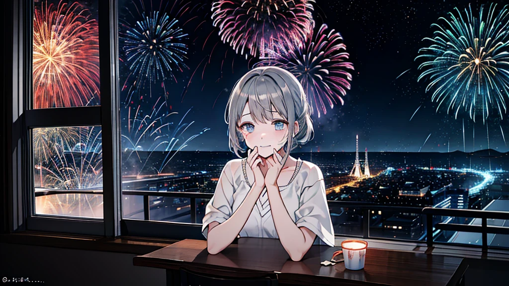 Alone in the room、Gray-haired woman、Fireworks from the window、I stare with tears in my eyes