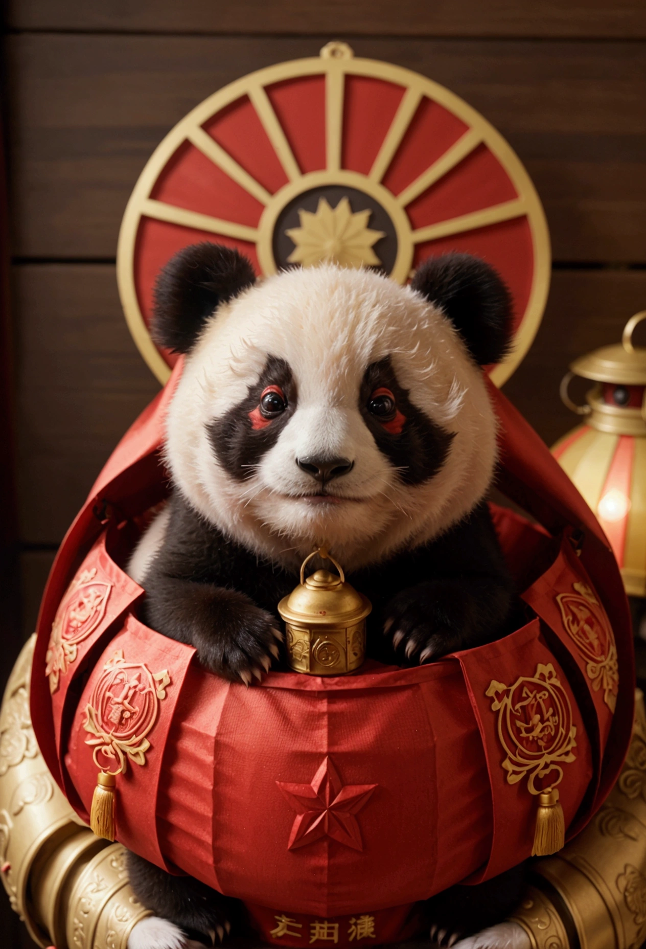 badge people's republic of china five-star red flag lantern panda serious
