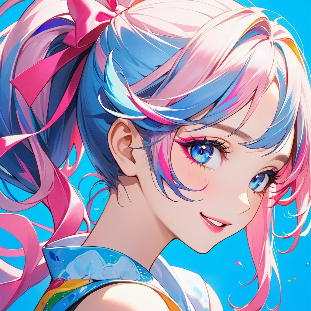 One girl, Crew cut, Blushing, tears, Close-up, ribbon, Illustration,