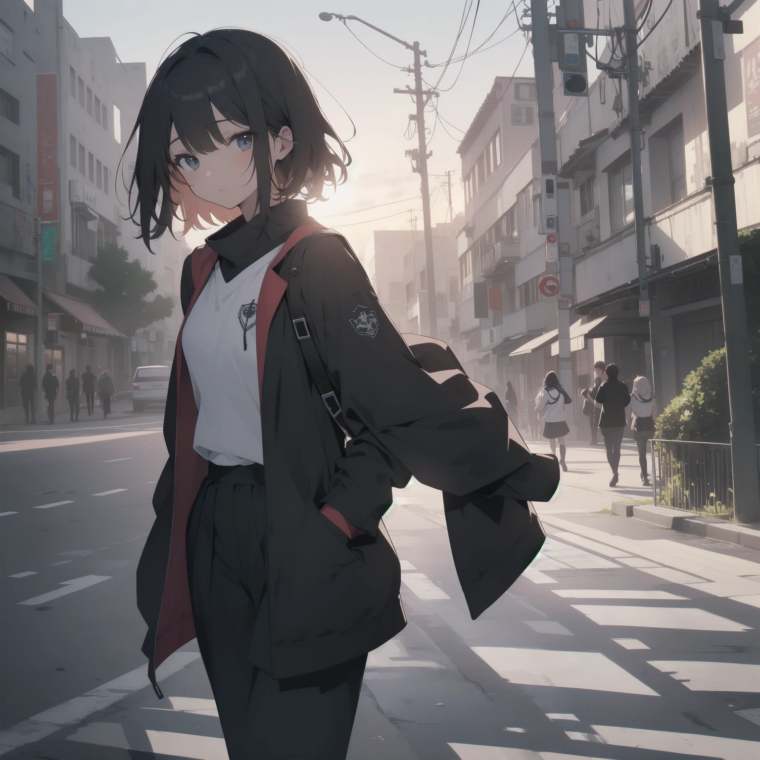 ultra-absurdres-Top quality by artist God, ultra-detailed, high resolution, anime moe artstyle, best anime 8k konachan wallpaper, pixiv contest winner, pool:2810, perfect anatomy,break, 1girl, (Please draw a girl walking sleepily to school alone. )break,(Solo,little female, 13-year-old:1.3),Full limbs, complete fingers,a junior high school student, (very short hair), short cut, flat chest, , small butt, small black eyes, beautiful detailed eyes, well-proportioned iris and pupils, expressive eyes, highres detailed hair, soft expression, salor school_uniform, sailor collar, serahuku, bow, pleated skirt,(Detailed Lighting), (Detailed background), in the School commute route. break,super detailed skin, Best cinematic lighting powered by famous artist, 8k,beauty illustration,photoshop_(medium),very aesthetic,break,((artist:yuuhagi_(amaretto-no-natsu) )), artist:clamp ,artist:carnelian ,artist:kantoku ,
