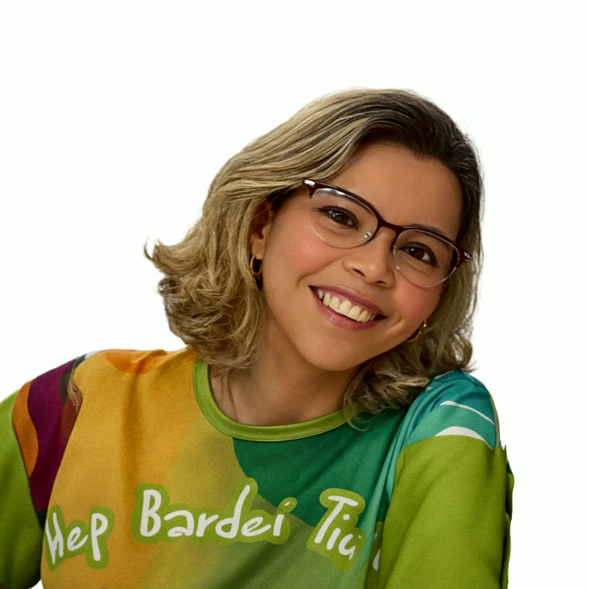 Cartoon character of a woman, colorful shirt written Thaise, stylized character, animation style rendering, 3d stylized, Arnold Maya rendering, Stylized 3D rendering, toon render screenshot, 3d character, 3d character, Stylized 3D rendering, 3D character rendering, cartoon character, Personagem de close up, character posing, (Pixar-style) (master part:1.2) (bokeh) (best qualityer) (skin detailed) (detailed texture) (8k) (Argilla) (cinematic lighting) (sharp focus