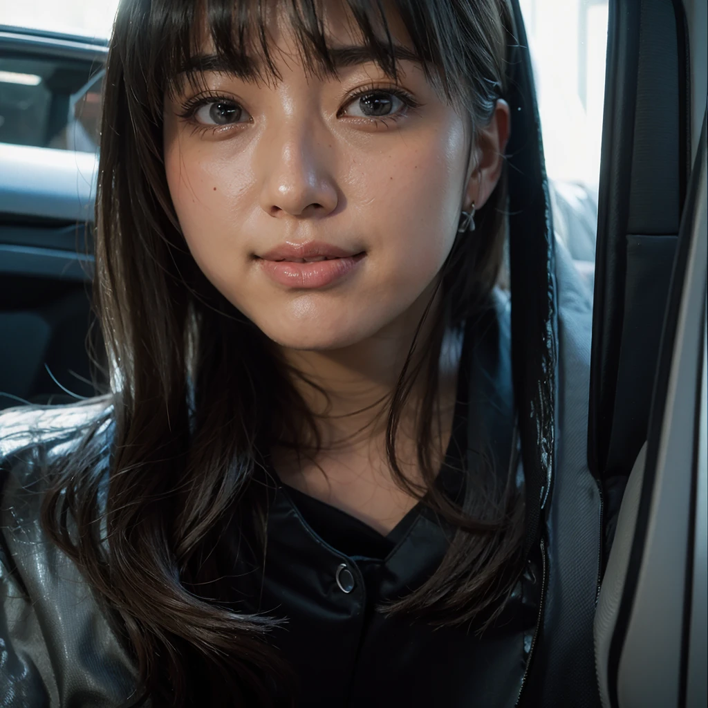 Age 25 Japanese female bikini In the car Sitting in the passenger seat Photo taken from the driver's seat Big Breasts Wearing a disposable mask Not looking at the camera H cup breasts Bigger disposable mask around the car Non-woven mask Plump Shy laugh Big Ass Perfect Fingers
