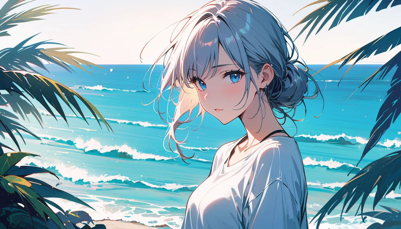(masterpiece, Highest quality:1.2), 1 Girl, alone,Eyes open,Tropical atmosphere,Ocean,Gentle