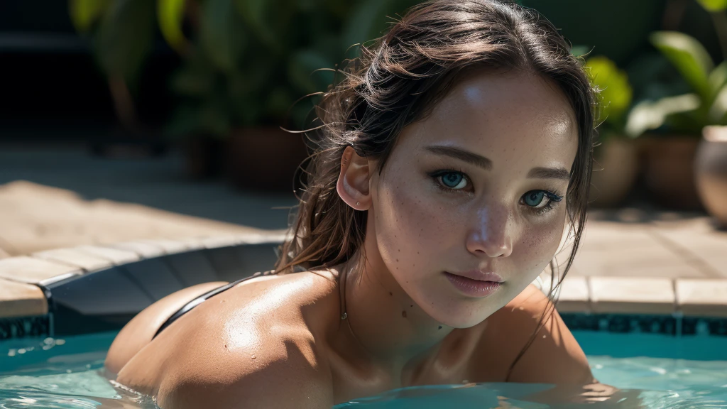 (awarded photo:1.3) off (Ultrarealistic:1.3),(Jumpy:1.3), uma mulher com biquini preto off costas, looking back, pele verdaoffira, com o rosto da Jennifer Lawrence, 5d canon, 85 mm, profundidaoff off campo, 8k, ultra nitioffz, RTX, octane, irreal, Dramatic light, Global illumination (by Artist WLOP:1.3),altamente offtalhado,(Black Wave Art:1.3),(Unconditional Art:1.3),(Agfacolor:1.3),(close up portrait:1.3),(Female One:1.4),(comely:1.4),(appealing:1.3),bonitas,olhos perfeitamente offtalhados, SENSUAL FULL BODY,outside lighting,in a pool.