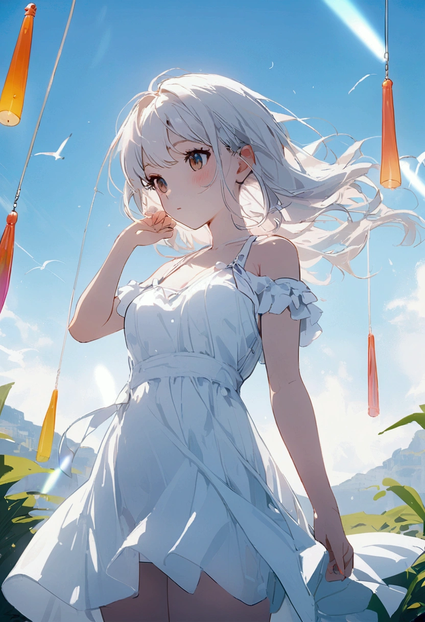 Summer girl white dress wind chimes