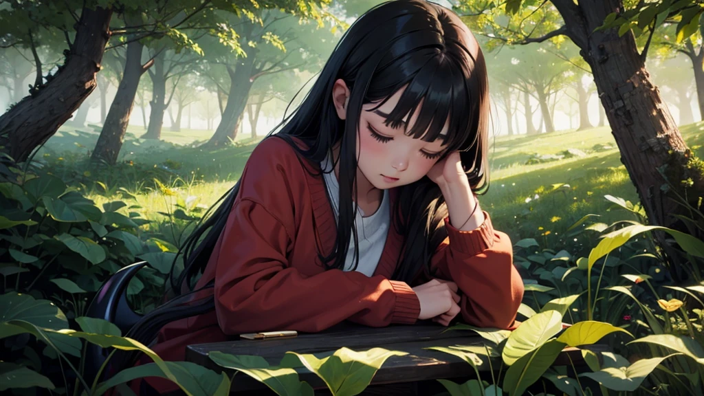 demon girl sleeping in the forest