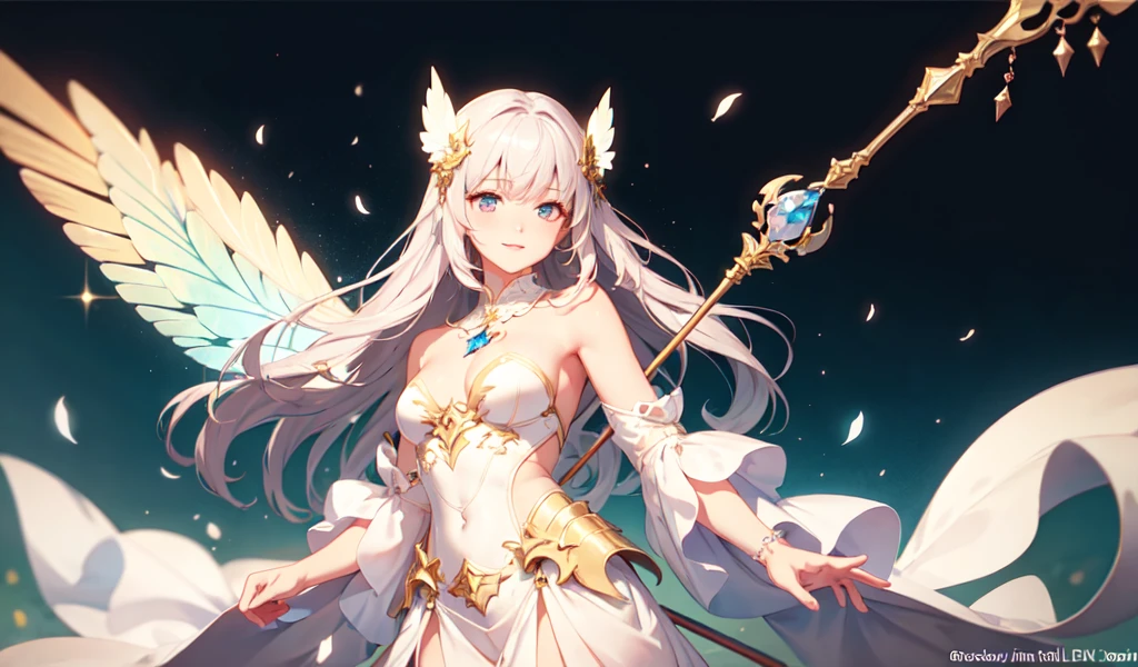 January，Beautiful transparent flower fairy baby, Detailed face, Detailed eyes, Fine hand, Transparent and colorful feathers, The stick sways in the wind､The wand glowed in the starlight.，Golden Staff，Beautiful blue sky and white clouds、The girl has transparent wings､A kind smile､Beautiful garden background､Gentle and transparent，Anatomically correct, Delicate pattern，Pink rose space, Soft lighting, ( Bokeh)，masterpiece, Very detailed, A magnificent composition, Highest quality, 8k，Epic romantic fantasy digital art，Epic fairy tale fantasy digital art，mythic fantasy，UHD resolution，Detailed detailed view，Realistically，Very realistic，Cinema Lighting,Award-winning photo,Rich colors，Ultra-realistic texture，Dramatic lighting,whole body
