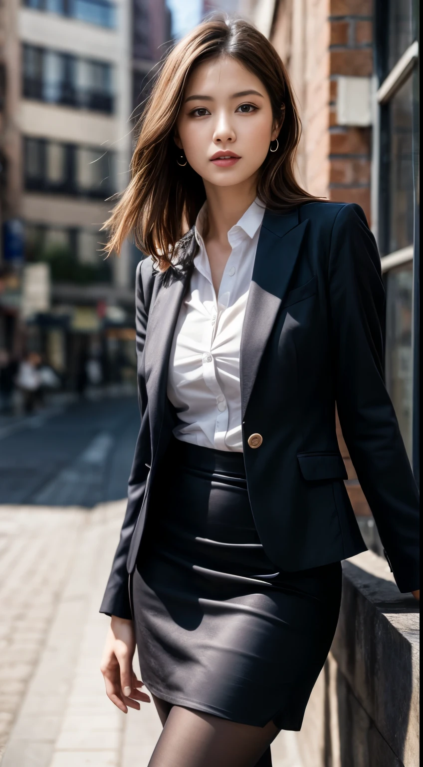 business suitを着た上品な上流階級のエリート女性, 厳格なbusiness suitを着ている, Wearing pantyhose、Wear high-quality high heels、 Girl in suit, business suitを着用する, business suitを着用する, business suitを着て, Businesswoman, Business attire, 黒のbusiness suitを着ている, Wearing a jacket and skirt, business suitを着た女性, business suit, business attire, Luxury Suits、born,(8k、Highest quality、masterpiece:1.2)、(Intricate details:1.4)、(Photorealistic:1.4)、Octane Rendering、Complex 3D rendering with ultra-detail, Studio Soft Light, Rim Light, Vivid details, Super Detail, Realistic skin texture, Detailed aspect, Beautiful details in the eyes, Highly detailed CG Unity 16k wallpaper, compensate, (Detailed Background:1.2), Exposed thighs!!!,