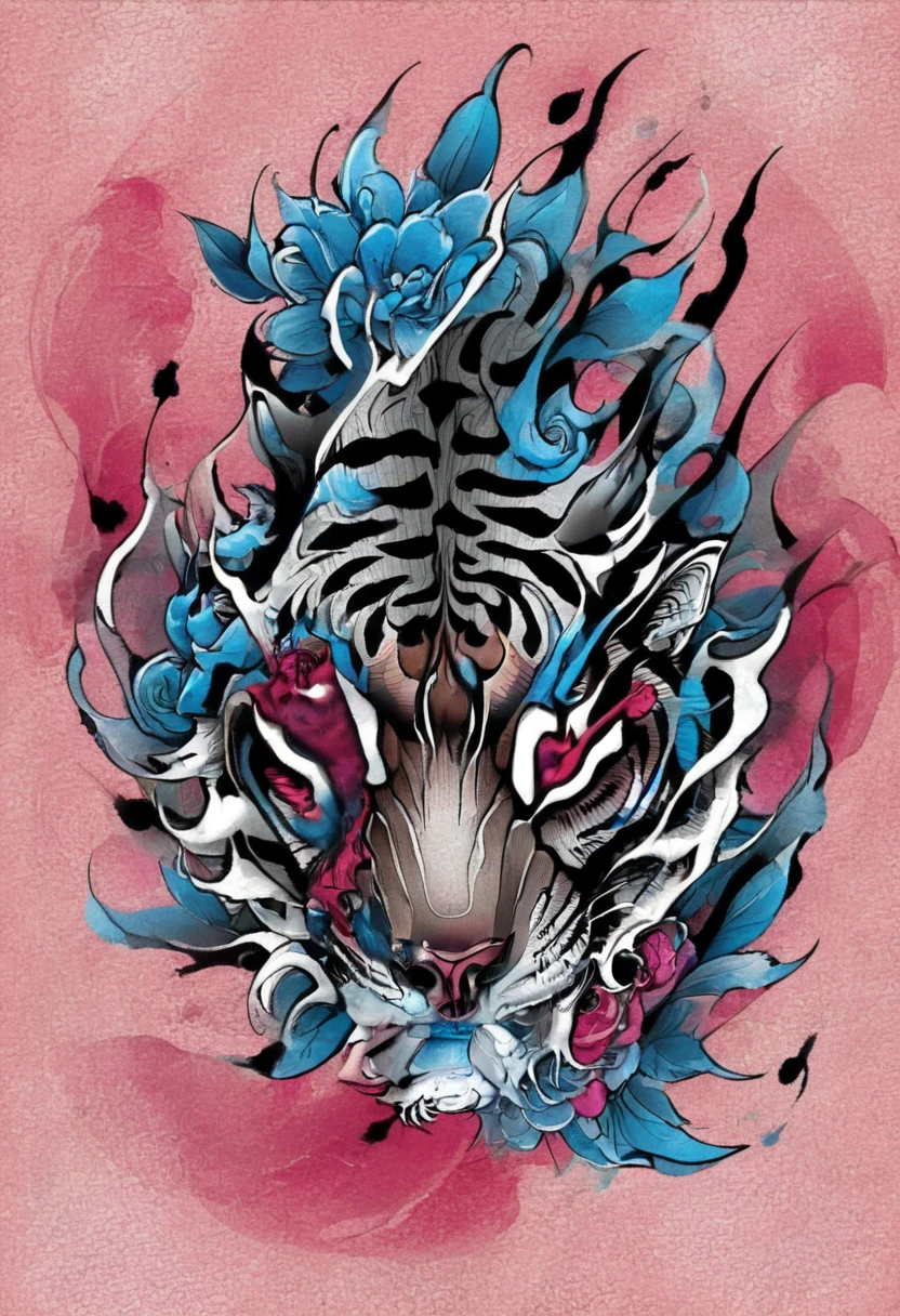 Traditional Japanese tattoo design, realistic tattoo art of Orange tiger with (((Blue eyes))) with pink sakura petal effect ,he is with open mouth looking very fierce and angry, the background is Japanese wave tattoo, (Unity 16K Wallpaper, masterpiece, Best Quality, high quality, Ultra-detailed, extremely details), a tattoo design, realistic tattoo art of Orange tiger with (((Blue eyes))) with pink sakura petal effect ,he is with open mouth looking very fierce and angry, the background is Japanese wave tattoo, upper arm tattoo,