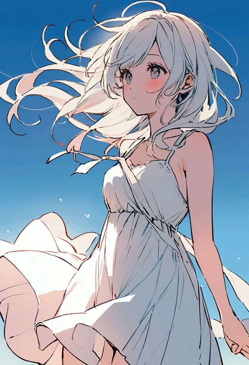 Cute girl drawn in pastel colors, Summer cloth around her, Dancing in the Wind, High quality drawings.