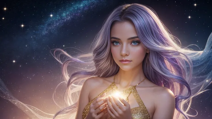 create a stunning portrait of an ethereal young woman surrounded by a mesmerizing display of magical elements. the woman should ...