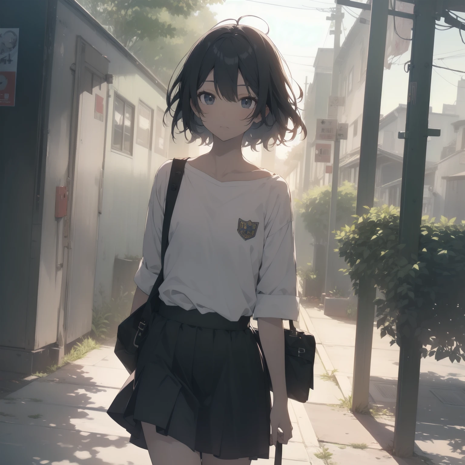 ultra-absurdres-Top quality by artist God, ultra-detailed, high resolution, anime moe artstyle, best anime 8k konachan wallpaper, pixiv contest winner, pool:2810, perfect anatomy,break, 1girl, (Please draw a girl walking sleepily to school alone. )break,(Solo,little female, 13-year-old:1.3),Full limbs, complete fingers,a junior high school student, (very short hair), short cut, flat chest, , small butt, small black eyes, beautiful detailed eyes, well-proportioned iris and pupils, expressive eyes, highres detailed hair, soft expression, salor school_uniform, sailor collar, serahuku, bow, pleated skirt,(Detailed Lighting), (Detailed background), in the School commute route. break,super detailed skin, Best cinematic lighting powered by famous artist, 8k,beauty illustration,photoshop_(medium),very aesthetic,break,((artist:yuuhagi_(amaretto-no-natsu) )), artist:clamp ,artist:carnelian ,artist:kantoku ,