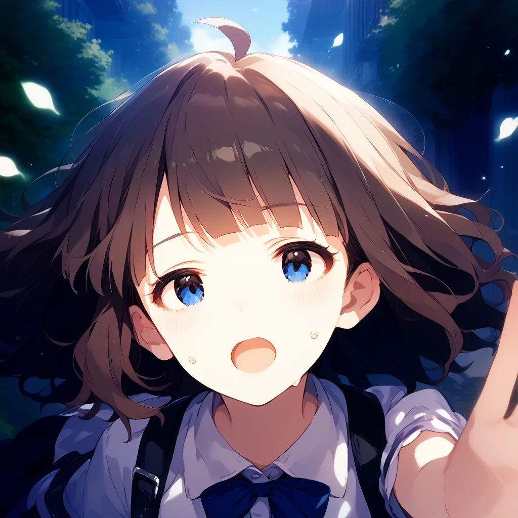 score_9, score_8_up, score_7_up, source_anime, best quality, masterpiece, official art, absurdres, highres, ultra-detailed,waifu2x,Collection: Slice of Life,break,1girl, suou momoko, ahoge, short hair, blue eyes, eyebrows visible through hair, wavy hair, blunt bangs, sweat, open mouth, (yawn:0.3), sleepily, outdoors, wind,break,(clear line illustration:1.2), super detailed skin,very high resolution, very aesthetic, Best sexual lighting powered by famous artist, 8k,cute picture,beauty illustration,photoshop_(medium),,(Detailed Lighting),best anime 8k konachan wallpaper, pixiv contest winner,