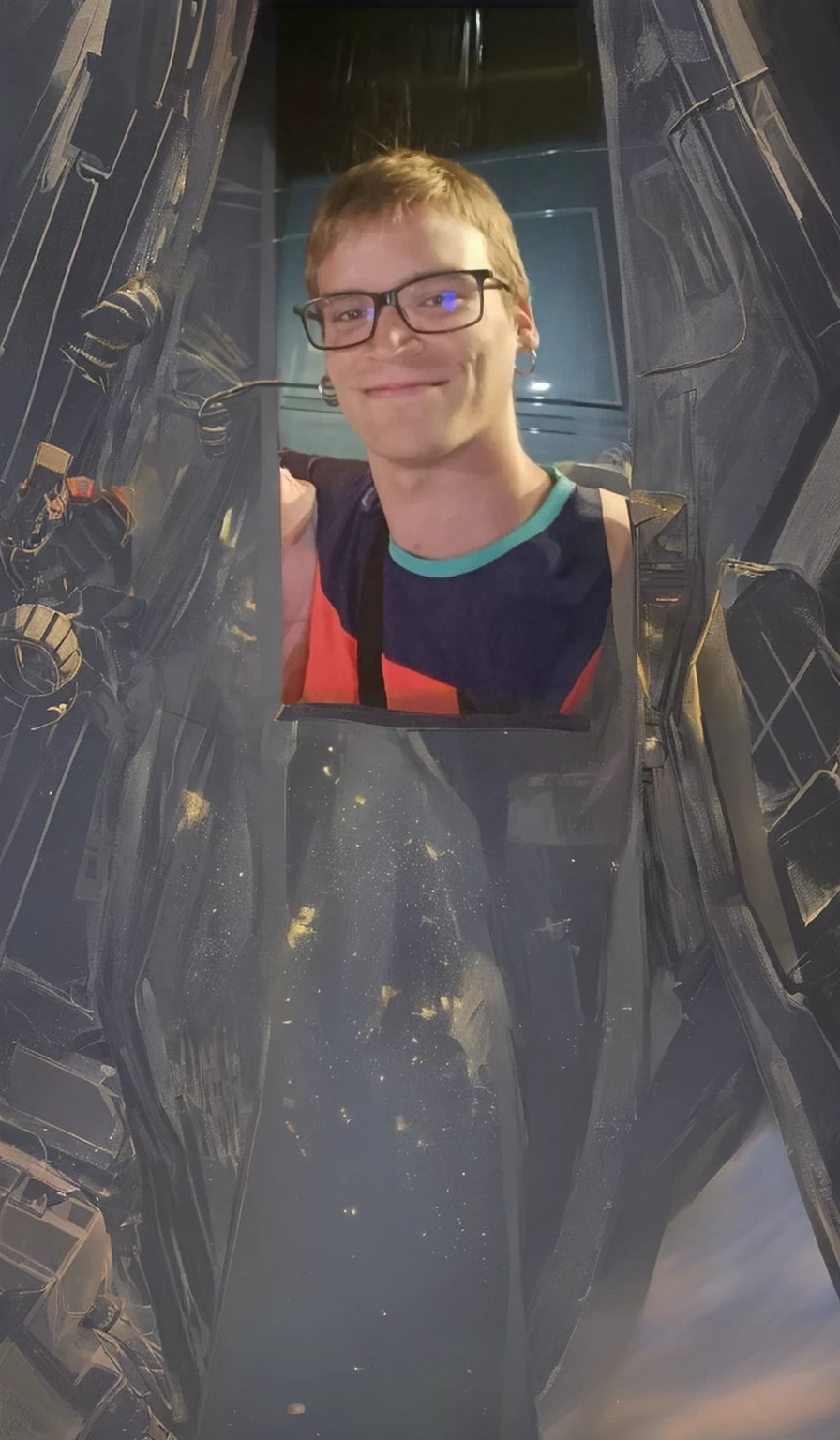 astronaut. Entering the spaceship. The background universe.