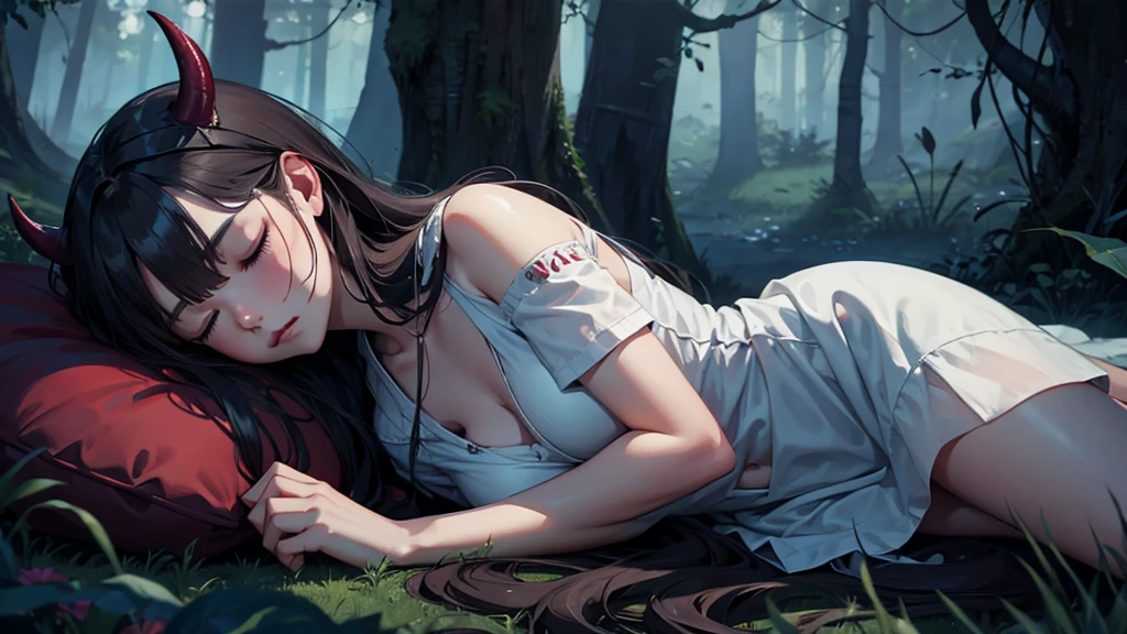 demon girl ,sleeping in the forest