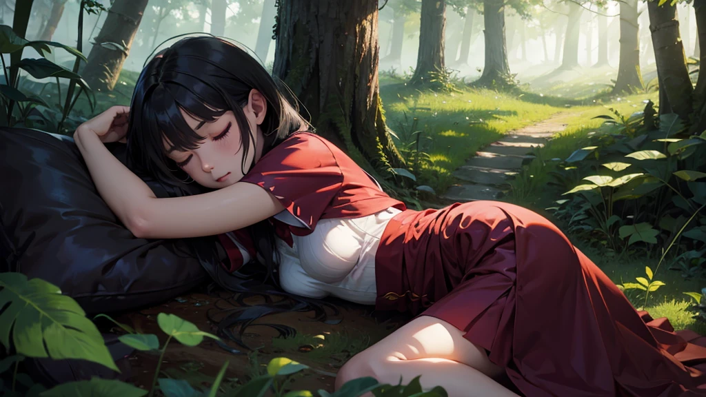 demon girl ,sleeping in the forest