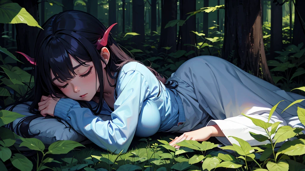 demon girl ,sleeping in the forest
