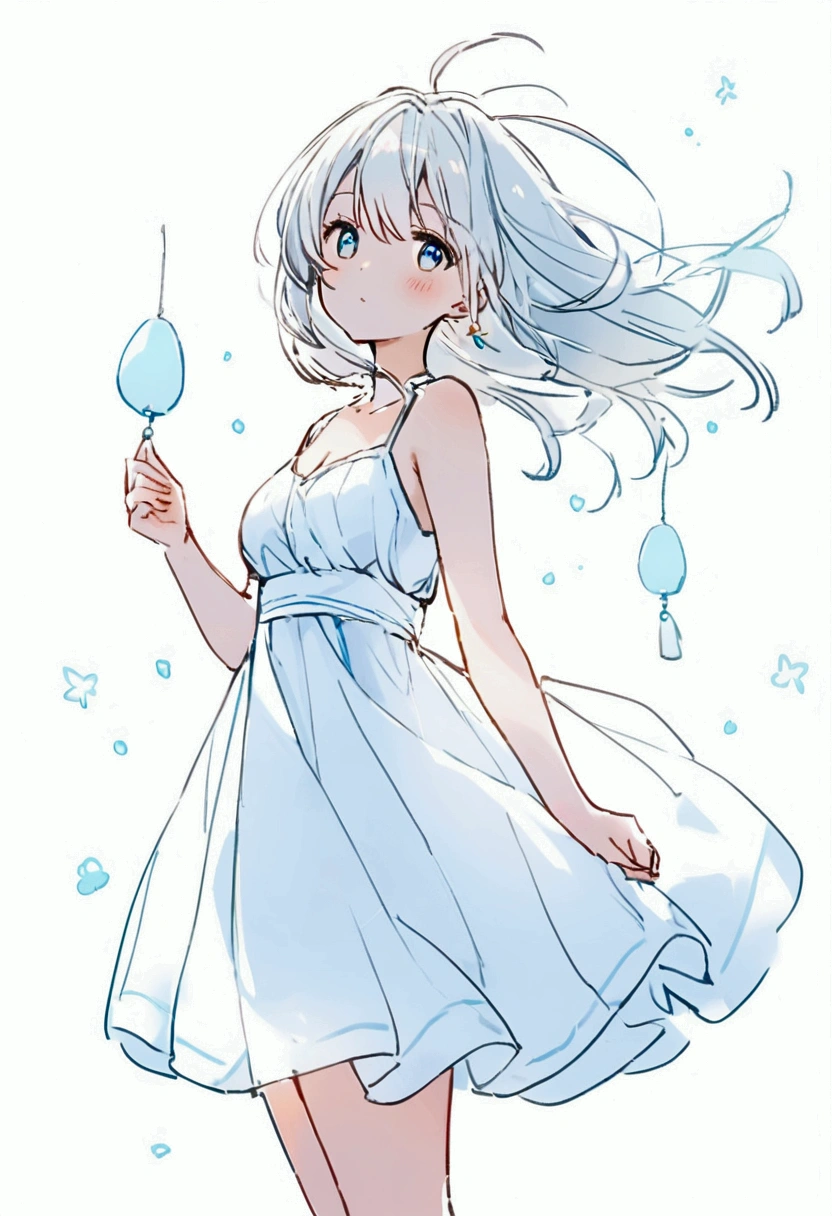 Summer girl white dress wind chimes simple handwritten style