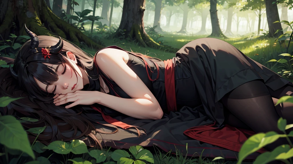 demon girl ,sleeping in the forest