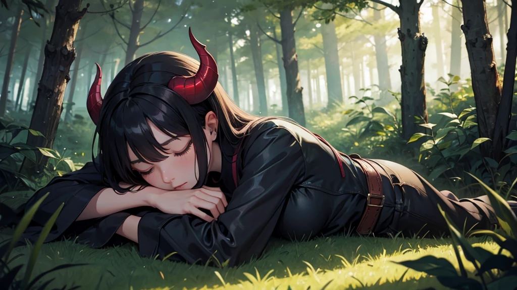 demon girl ,sleeping in the forest