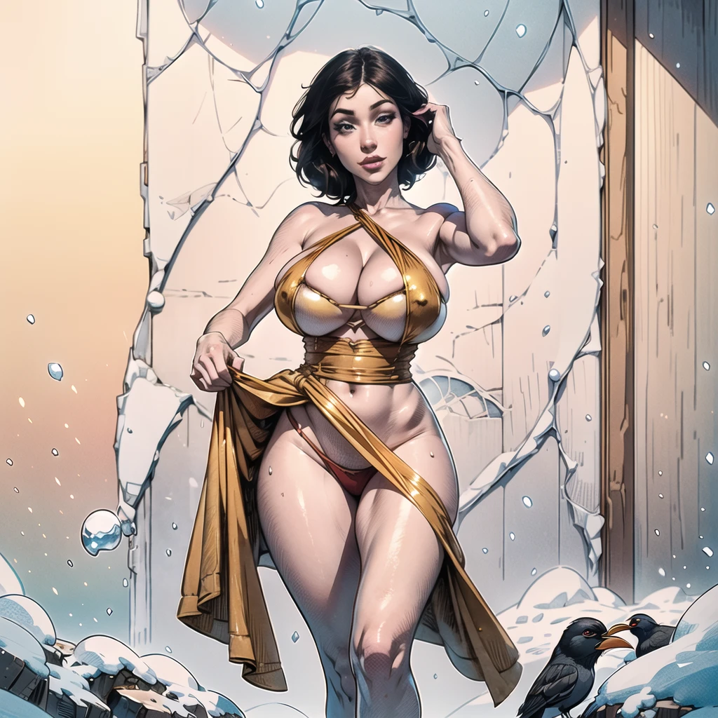 (((((sexy))))), (((((SnowWhite disney character))))), ((ultrahigh resolution, great quality)), (((8k, photo and raw, best quality, masterpiece, hyperrealistic))), incredible, extremely detailed, sharp focus, real person, only one girl, ((1 very girl attractive and beautiful)), Detailed face, ((twenty one years)), ((model body, sexy body, slim body)), ((((araffes comfys a woman in a snow white costume, renaissance colorful dress, celebration costume, princess, pale snow white skin, full dress, long dress female, fantasy style clothing, dressed in a yellow skirt a navy colour bodice and a red bow on her head, very short raven hair, in the woods on a nice spring day, in the house of the seven dwarfs, cosplay of Disney's SnowWhite character, very made up, sexy lingerie, playboy photo style, captivating and tempting, posing smiling, Realistic, sensual look, sexy, Instagram model, Sensual, sexy smile, sensual posing, natural pose, happy and sexy expression, goddess, perfect physical proportions)))), ((beautiful smile, sexy smile)), ((perfect mouth)), ((perfect legs)), navel piercing, (Beautiful face), sinuous look, sexy look, half smile, stitching, (((real skin))), (((detailed skin))), cinematic lighting, ((perfect detailed and pretty eyes)), ((Highly detailed body, perfect body measurements)), ((detailed and tempting lips)), (((((big breasts))))), ((marking body clothes, Marked breasts, Generous cleavage)), 1 navel, rosy cheeks, ((Juicy and sexy lips, perfect lips)), naughty smile, wild and sexy hair, Full body view, ((masterpiece)), (((best quality))), (((ultra high))), (((hyperrealistic))), (((photorealistic))), Highly detailed CG unit 8k wallpaper, shot style, complex, High detail, Dramatic, Highest Quality Movie Still Image, Masterpiece, Best Quality, Realistic Ultra Detailed Rendering Style, ((Natural Light)), Crisp Characte, DSLR, Fujifilm XT3, intricate details, natural photography, natural light
