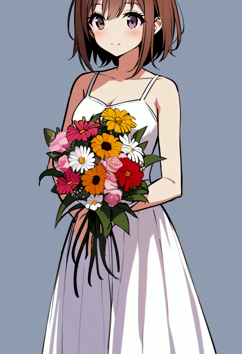 Girl with a bouquet Modern Cumulonimbus Summer Flower shop Sunset Plain background Simple
